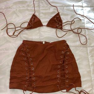 Two piece brown skirt set